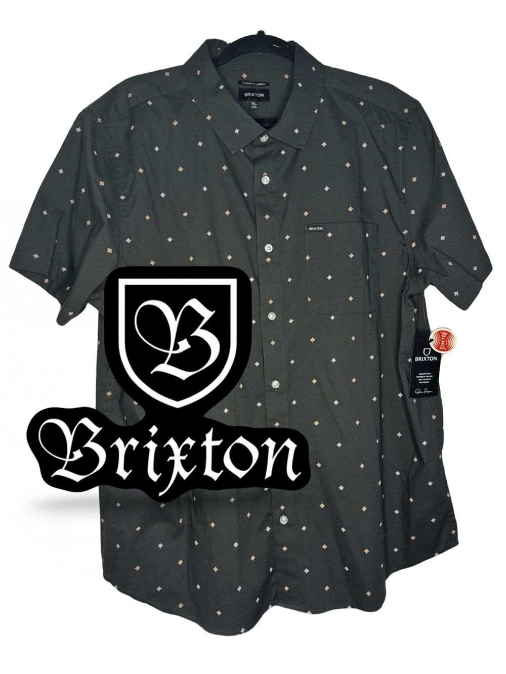 Brixton charter print short sleeve stretch button-up shirt (XL)